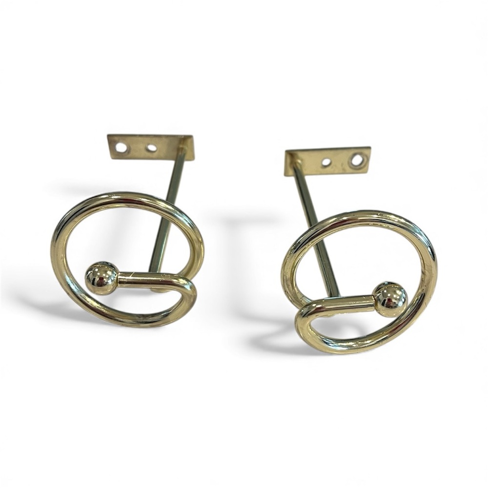 Vintage 90’s Brass Metal Pair Window Curtain Tie-Back Hooks, Valance Topper.